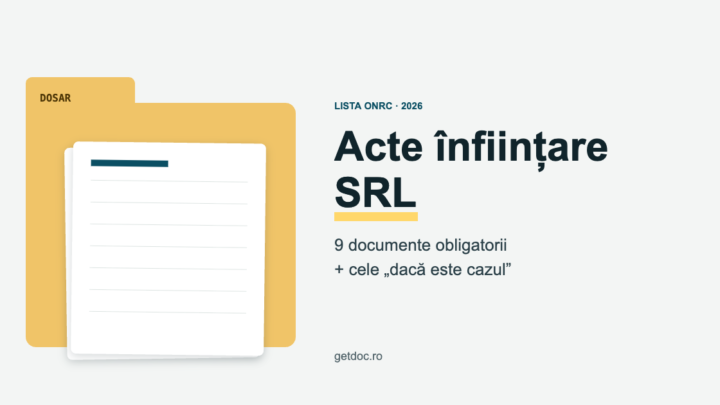 acte infiintare srl lista onrc 2026