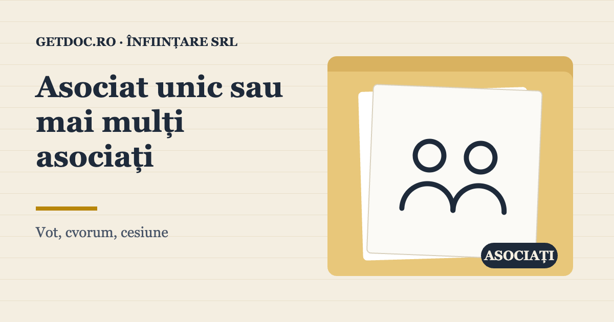 Asociat unic sau mai mulți asociați la SRL – vot, cvorum și cesiune, ilustrație cu doi oameni