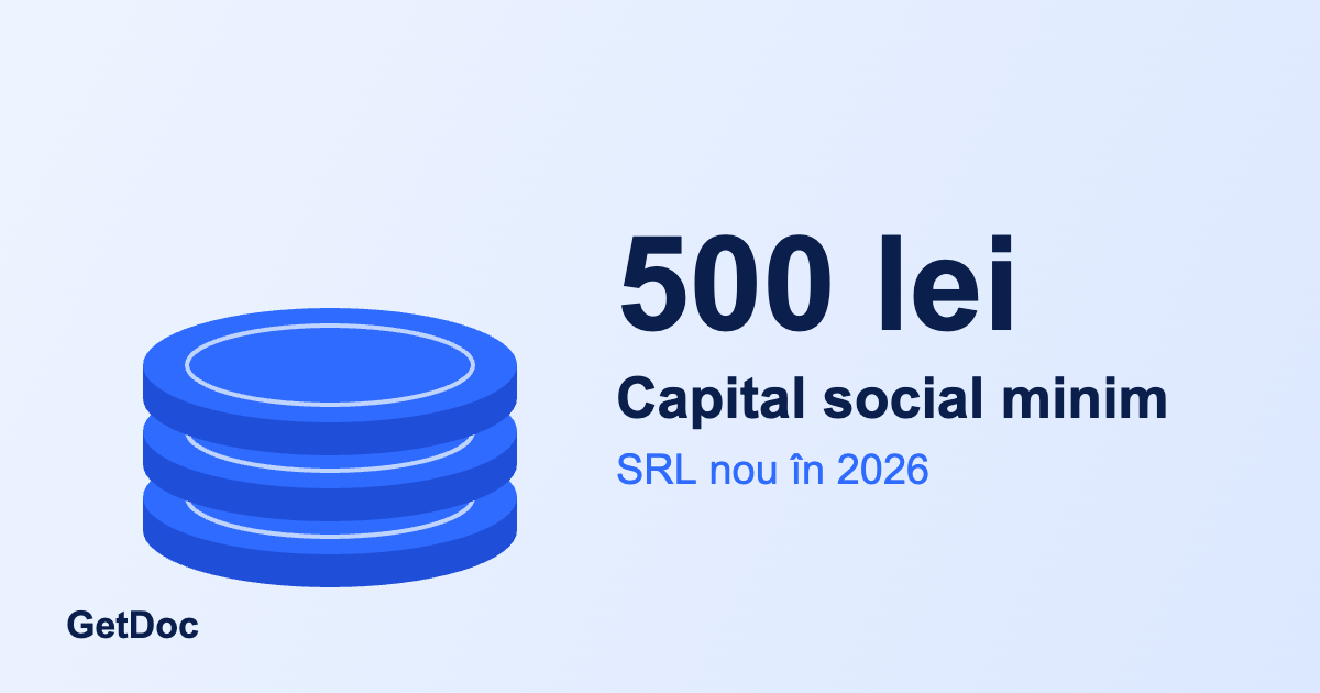 Capital social minim 500 lei la SRL în 2026, ilustrație cu un teanc de monede