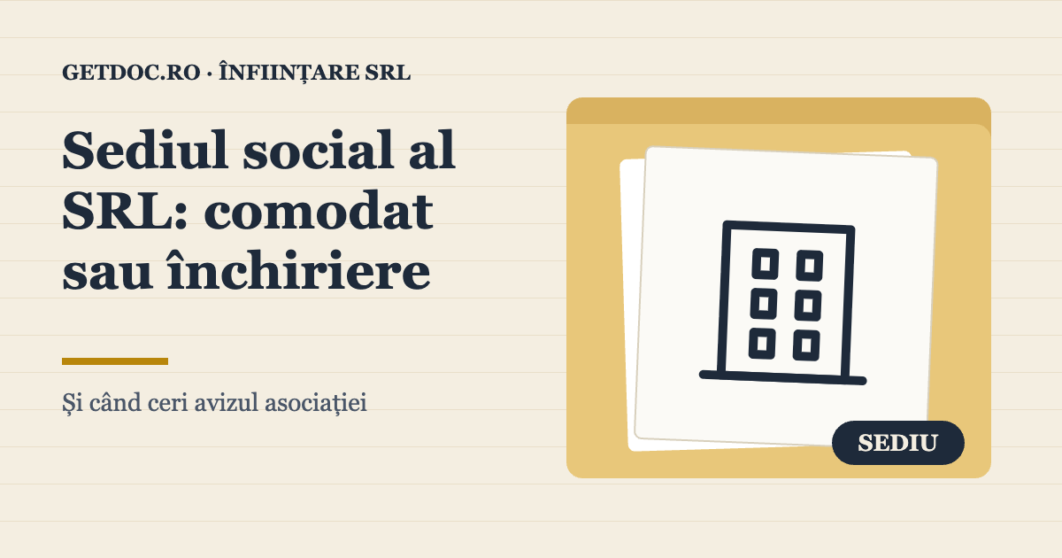 Sediul social al SRL – comodat sau închiriere și avizul asociației de proprietari, ilustrație cu o clădire