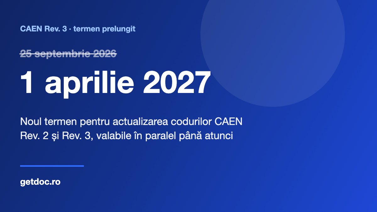 Termen CAEN 2027: actualizarea la CAEN Rev. 3 prelungită până pe 1 aprilie 2027